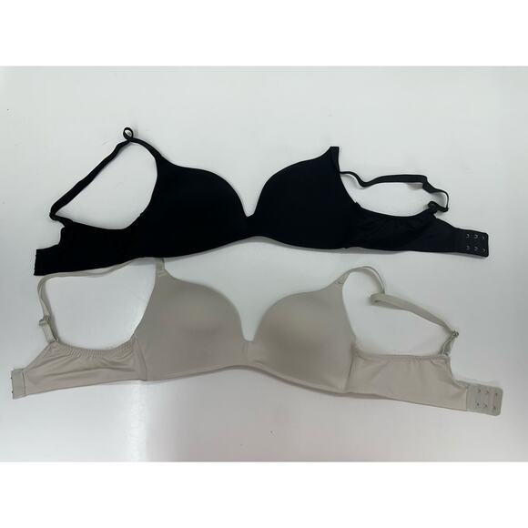 Two Womens Bras Size 36/80 Black Tan Adjustable Seamless Wireless Lightly Lined - Picture 1 of 11
